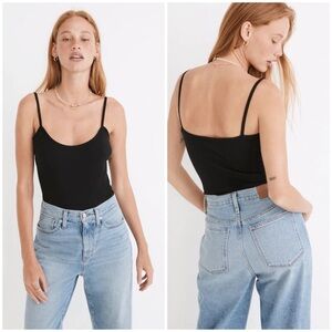 Madewell Women's Ribbed Cami Thong Bodysuit Black Sz S NWT